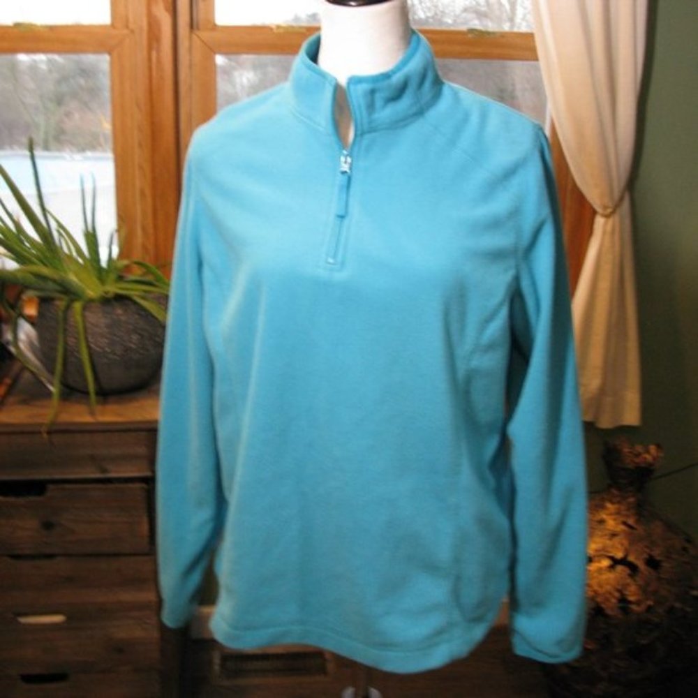 MADE for Life Turquoise Partial Zip Front Long Sleeve Fleece Top Size Large